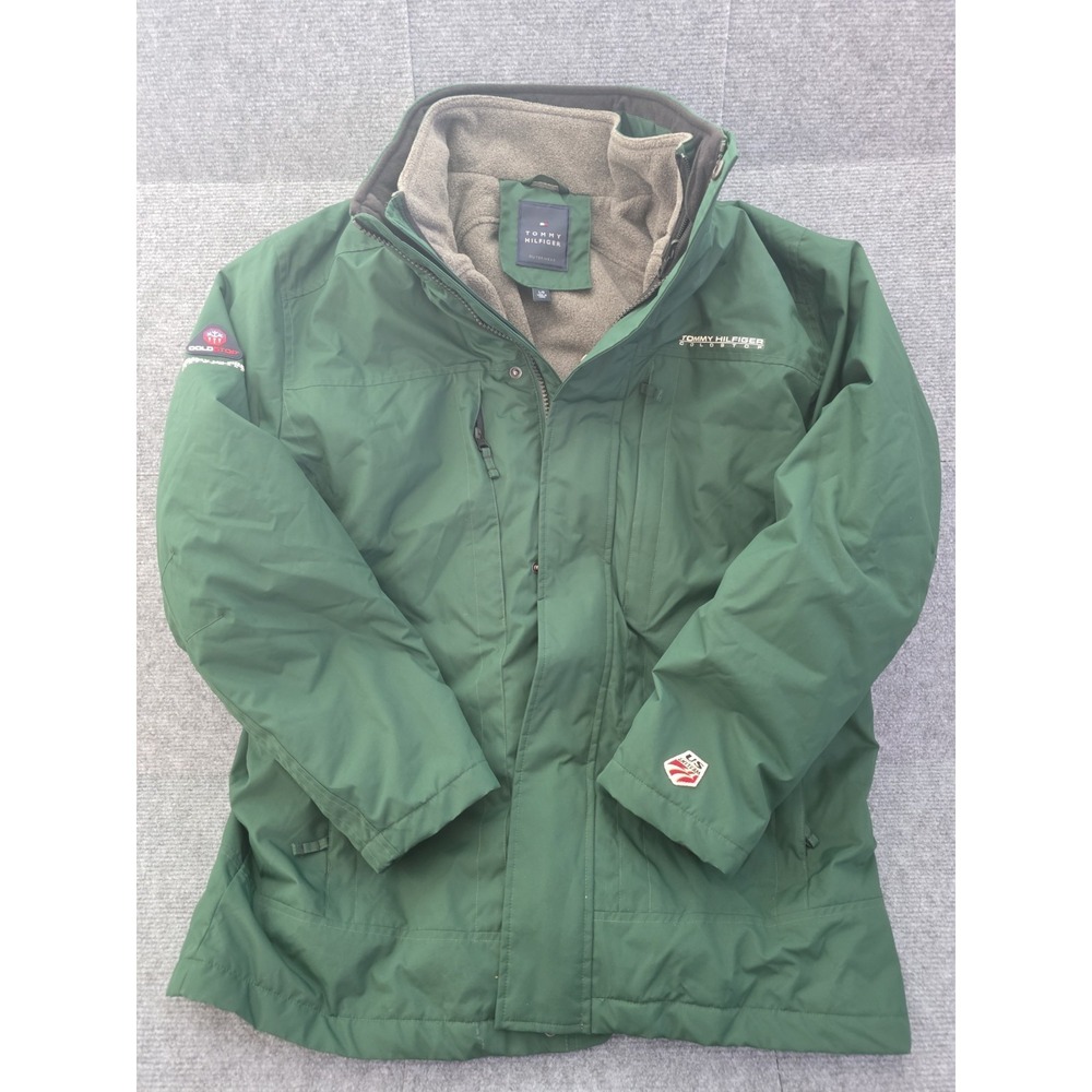 VTG Tommy Hilfiger Coldstop Forest Green Ski Coat Sz LG Zip Out Fleece Jacket
